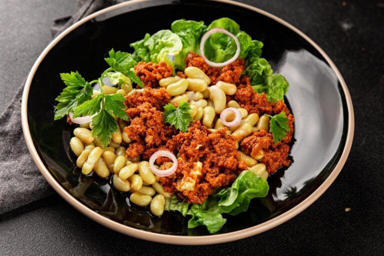 Bean salad tuna canned fish fresh delicious gourmet food background